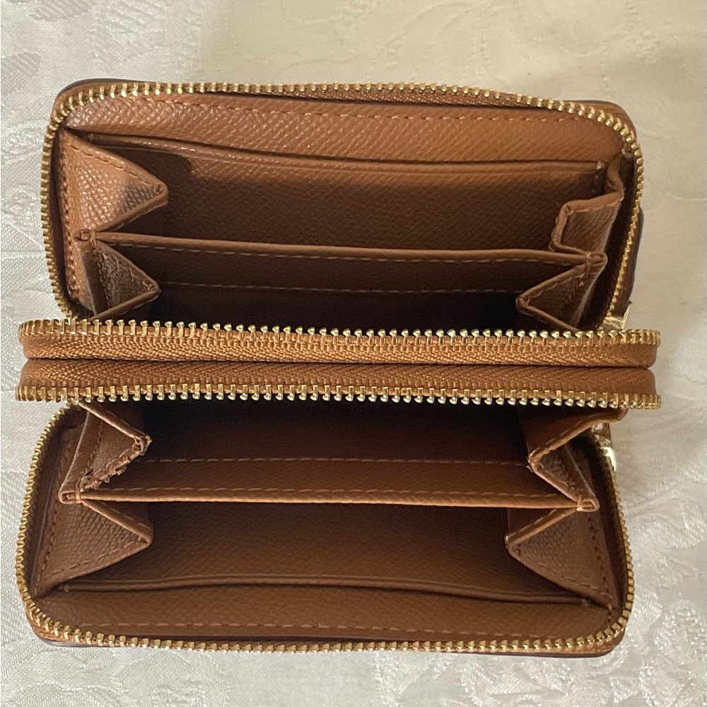 Coach Women's Khaki Signature Logo Canvas Small Two Zippered Zip Around Wallet - Picture 5 of 5